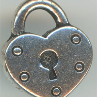 94-2290-12  Tierracast  Heart Lock Charm Antique Silver (pkg 1) Height: 16.25mm Width: 14mm Loop ID: 3.75mm