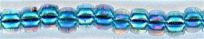 8-0279  Marine Blue Lined Crystal AB  8° Seed bead