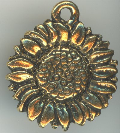 94-2034-26  Tierracast  Sunflower Drop Antique Gold (pkg 2) Height: 17.75mm Width: 15.25mm Loop ID: 1.25mm