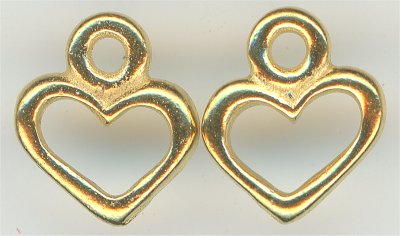 94-2095-25  Tierracast  Open Heart Charm Gold (pkg 5) Height: 9.5mm Width: 8.25mm Loop ID: 1.25mm