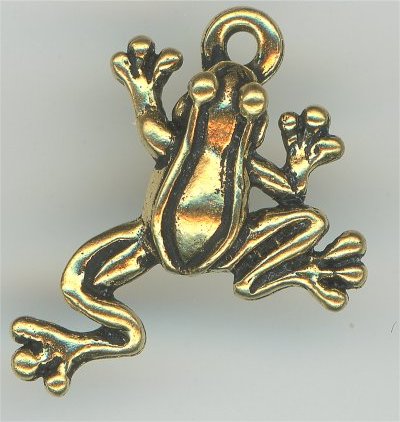 94-2123-26  Tierracast  Leap Frog Charm Antique Gold (pkg 1) Height: 19.5mm Width: 14.75mm Loop ID: 1.25mm