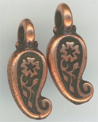 94-2171-18  Tierracast  Paisley Charm Antique Copper (pkg 5) Height: 12.75mm Width: 5mm Loop ID: 1.25mm