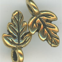 94-2174-26  Tierracast  Oak Leaf Charm Antique Gold (pkg 5) Height: 10.75mm Width: 6mm Loop ID: 1.25mm