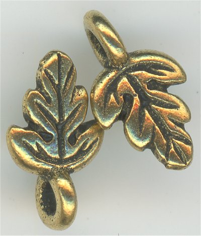 94-2174-26  Tierracast  Oak Leaf Charm Antique Gold (pkg 5) Height: 10.75mm Width: 6mm Loop ID: 1.25mm