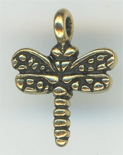 94-2208-26  Tierracast  Dragonfly Charm Antique Gold (pkg 1) Height: 15mm Width: 11.75mm Loop ID: 1.25mm