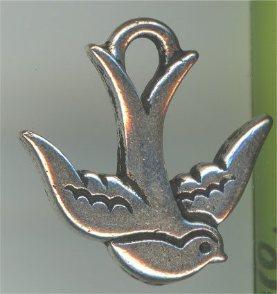 94-2300-12  Tierracast  Swallow Charm Antique Silver (pkg 1) Height: 17.5mm Width: 16.5mm Loop ID: 2.25mm