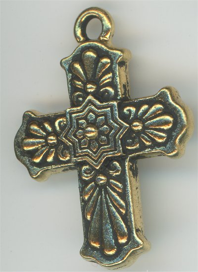 94-2321-26  Tierracast  Talavera Cross Antique Gold (pkg 1) Height: 29.25mm Width: 21.25mm Loop ID: 2mm