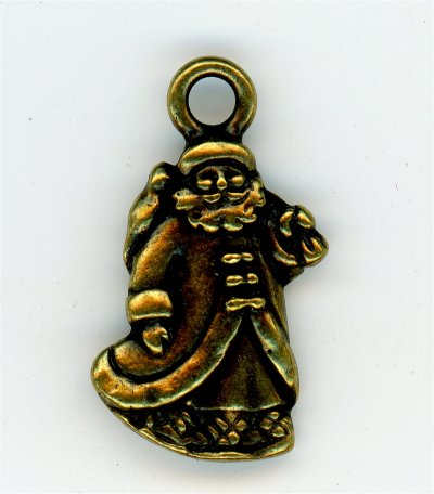 94-2348-27  Tierracast  Santa Charm Antique Brass (pkg 2) Height: 22.25mm Width: 11.75mm Loop ID: 2.25mm