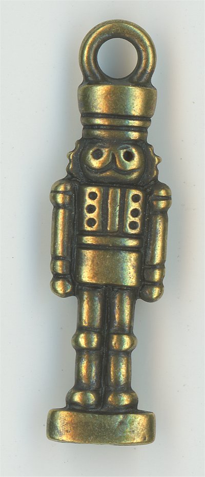 94-2350-27  Tierracast  Nutcracker Charm Antique Brass (pkg 1) Height: 27.25mm Width: 7.75mm Loop ID: 2.25mm