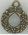 94-2351-27  Tierracast  Christmas Wreath Charm Antique Brass (pkg 1) Height: 20.5mm Width: 16.75mm Loop ID: 2.25mm