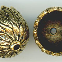 b-008 -  <B>  12mm Leaf Bead Cap - Antique Gold </B> (2)