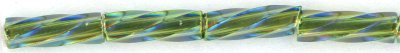 bgl3-0528-71 6mm Spiral Bugle - Olive Silver Lined Iridescent (3 inch tube)