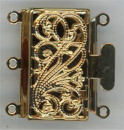 clp-0110 Rectangle Filigree 3 Loop Clasp Gold Plated 32mmX22mm
