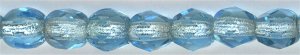 fp4-098  4 mm Fire Polish -  Silverlined Aquamarine  (50)