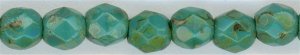 fp4-132 4mm Fire Polish  Persian Turquoise Picasso (50)