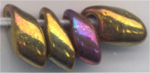 lma-0462 - 4x7mm Long Magatama - Metallic Gold Iris (tube)