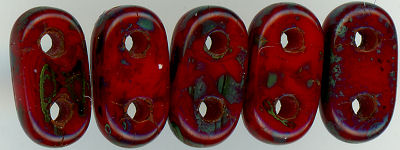 twb-008 Opaque Red Picasso 2x6mm 2 Hole Bar Beads(50)